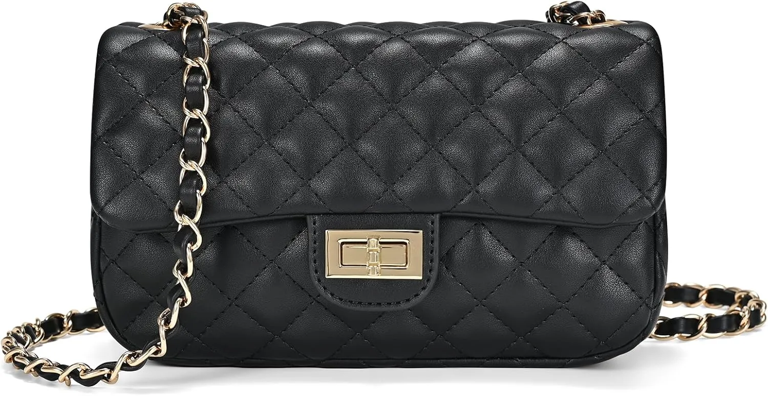 Quilted Crossbody Bags for Women, Small Soft Shoulder Handbags, Ladies Mini Vegan Leather Clutch Purses