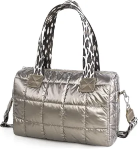 Quilted Gold Crossbody Tote Bag, Puffy Purses Top Handle Handbags, Puffer Shoulder Bag for Women
