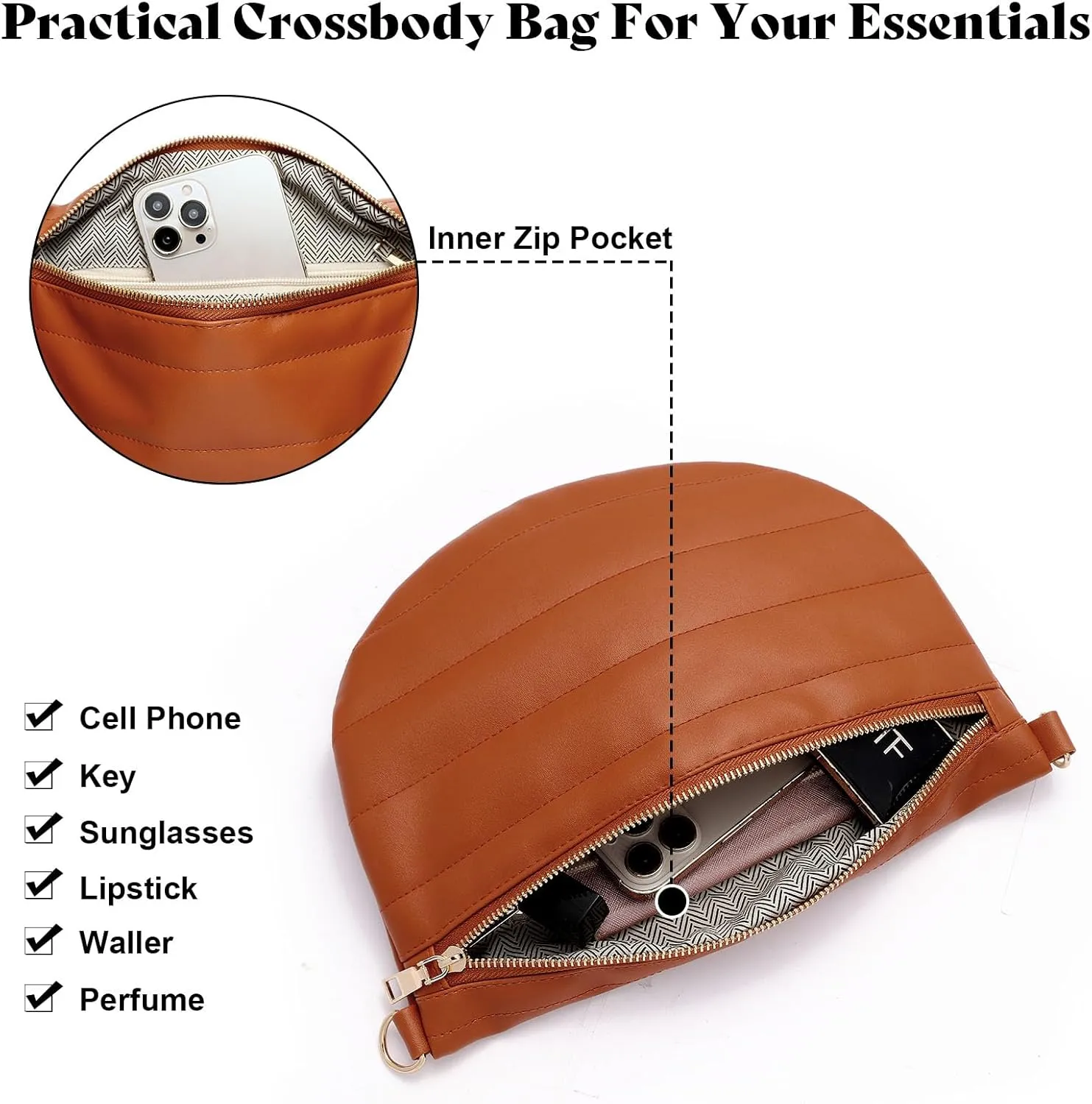 Quilted Puffer Leather Belt Bag for Women Puffer Crossbody Bags Puffy Sling Belt Bag Fanny Pack Bum Waist Chest Shoulder Bag for Women-Brown