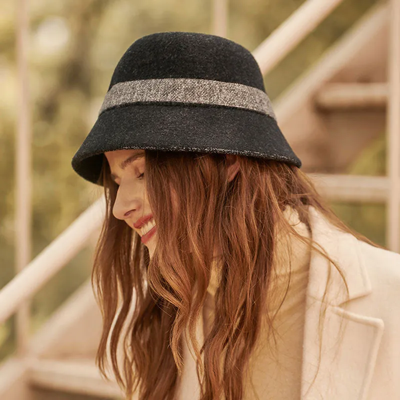 Refine Contrast Stripe Pattern Winter Wool Blend Bucket Hat