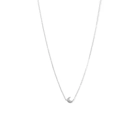 Rhodium Plated Crescent Moon CZ Necklace