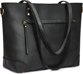 S-ZONE Genuine Leather Tote Bag for Women Work Shoulder Crossbody Purses Handbag with Outside Pockets