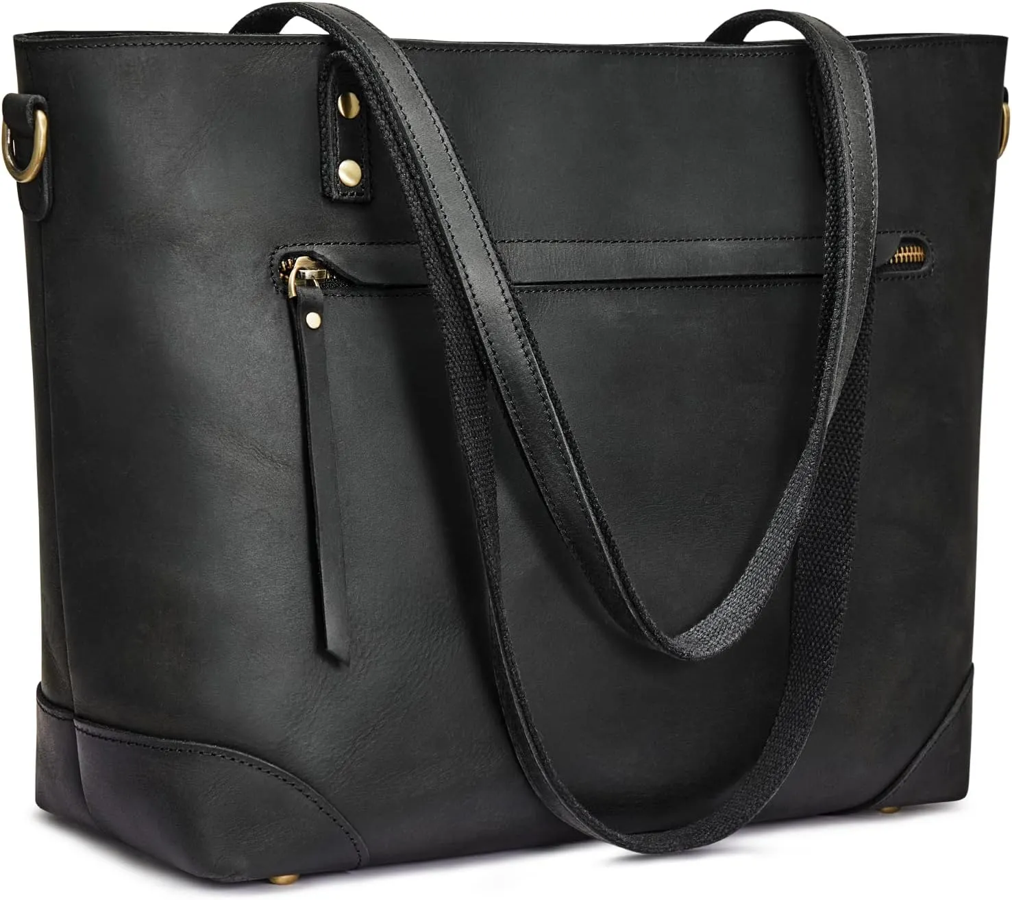 S-ZONE Genuine Leather Tote Bag for Women Work Shoulder Crossbody Purses Handbag with Outside Pockets