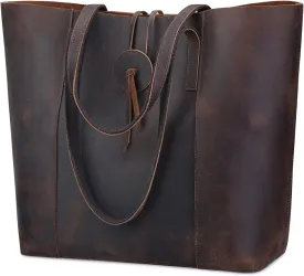 S-ZONE Vintage Genuine Leather Tote Bag for Women Large Shoulder Purse Handbag