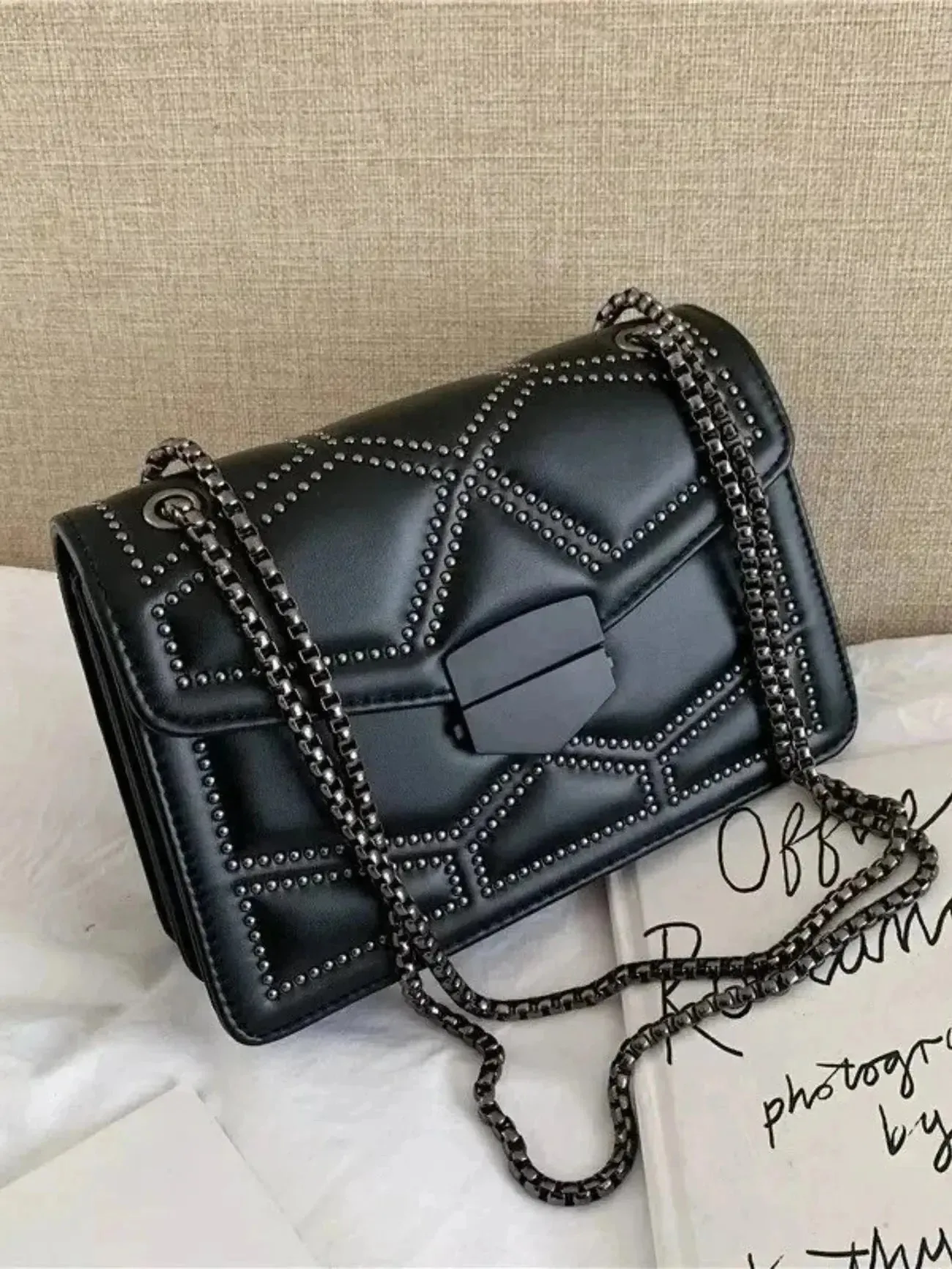 Selena | Studded Elegance Leather Chain Bag