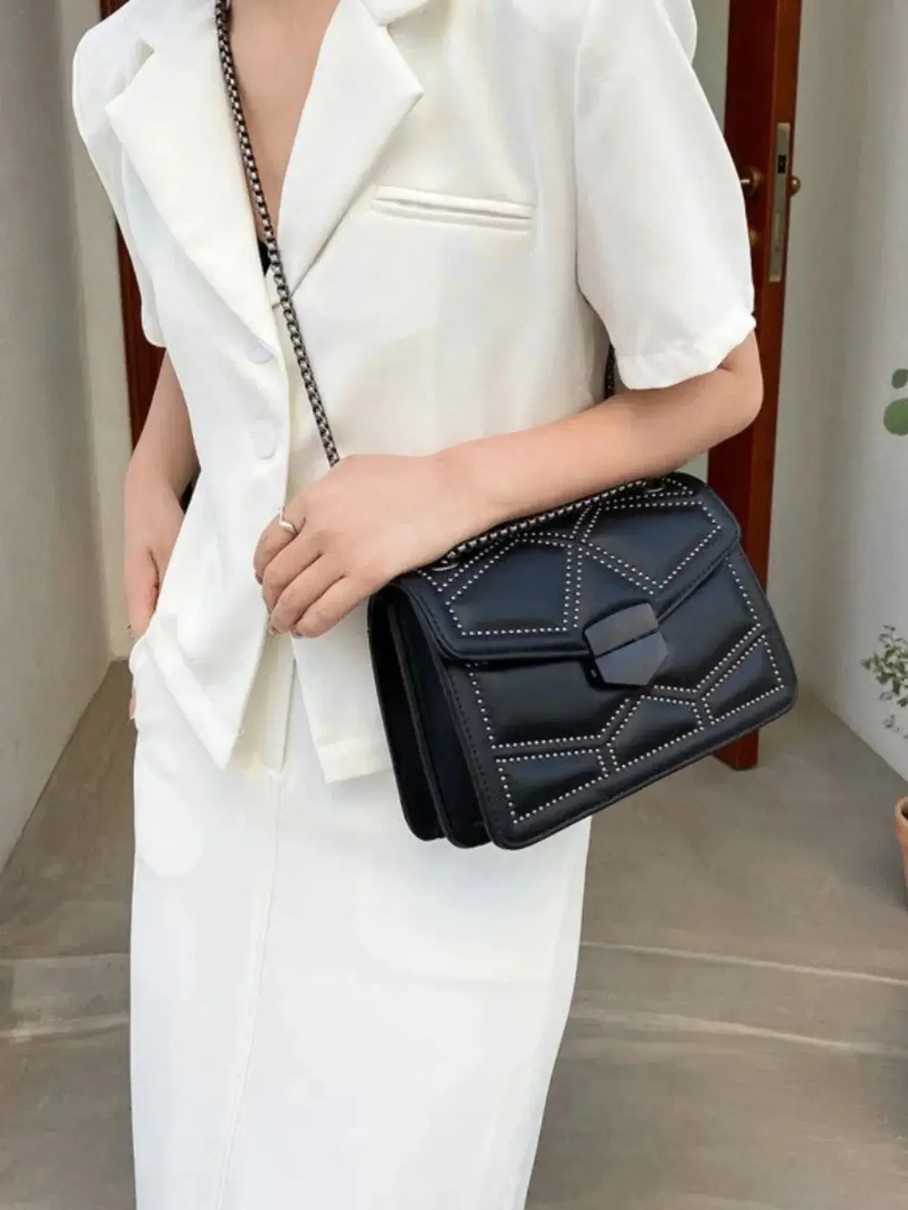 Selena | Studded Elegance Leather Chain Bag