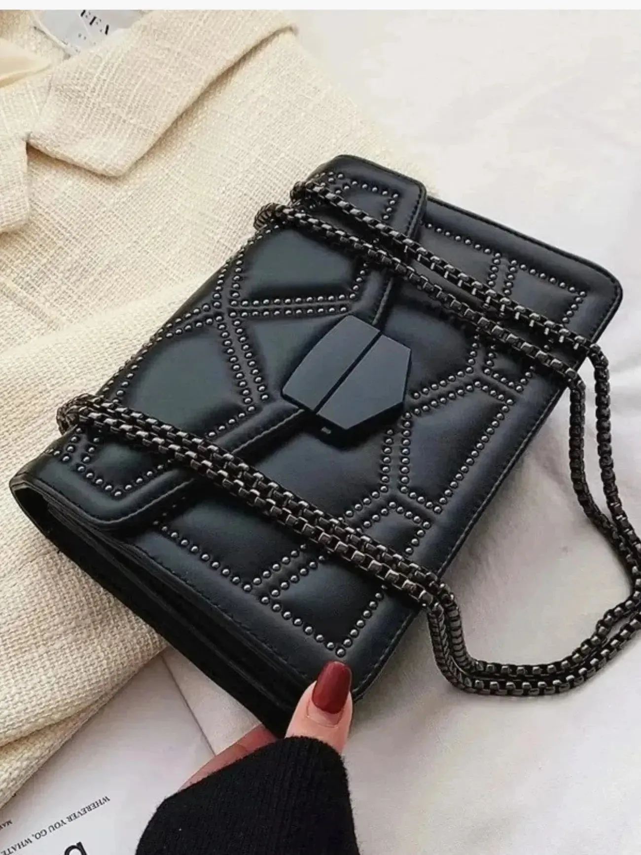 Selena | Studded Elegance Leather Chain Bag