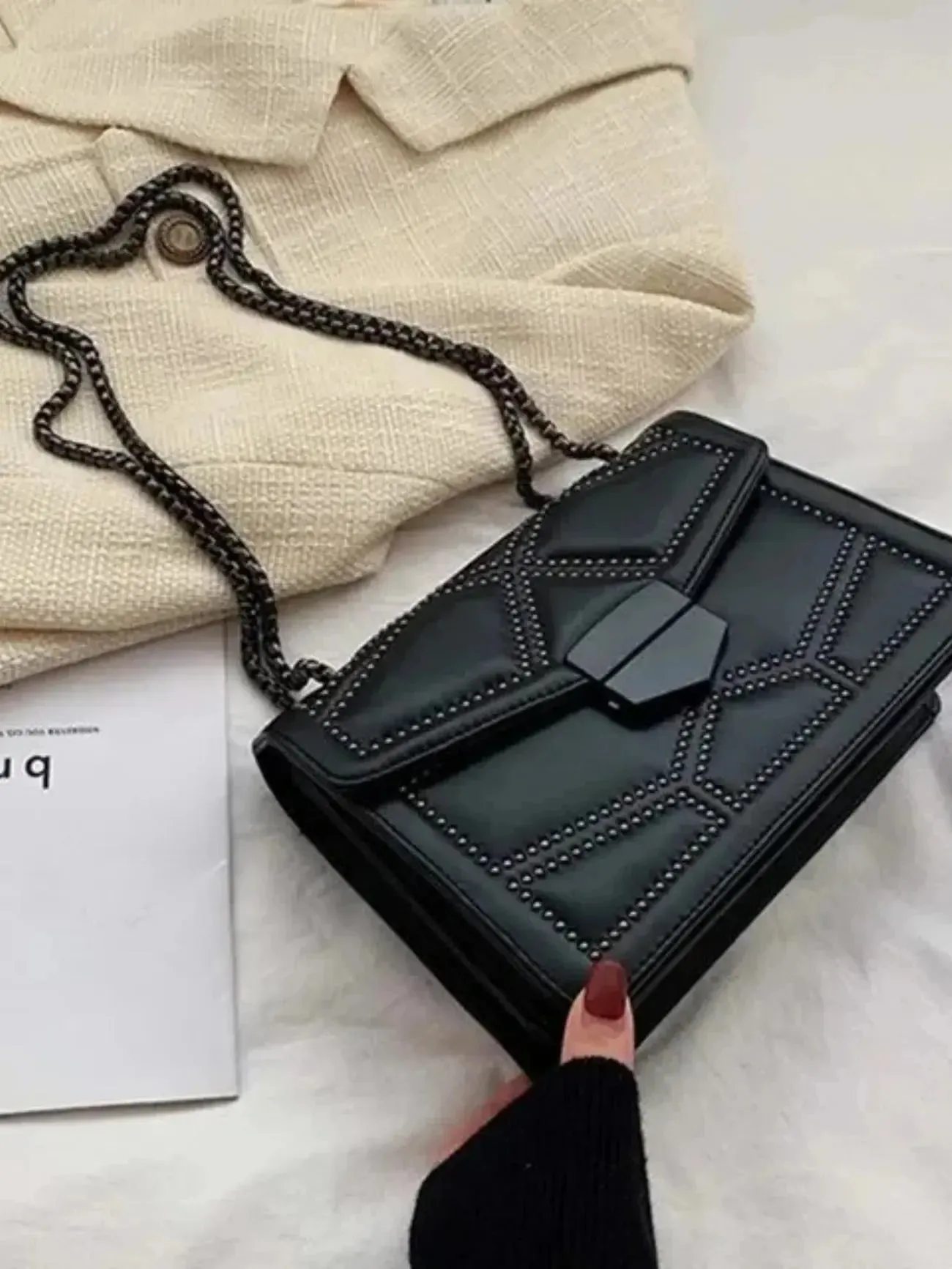 Selena | Studded Elegance Leather Chain Bag