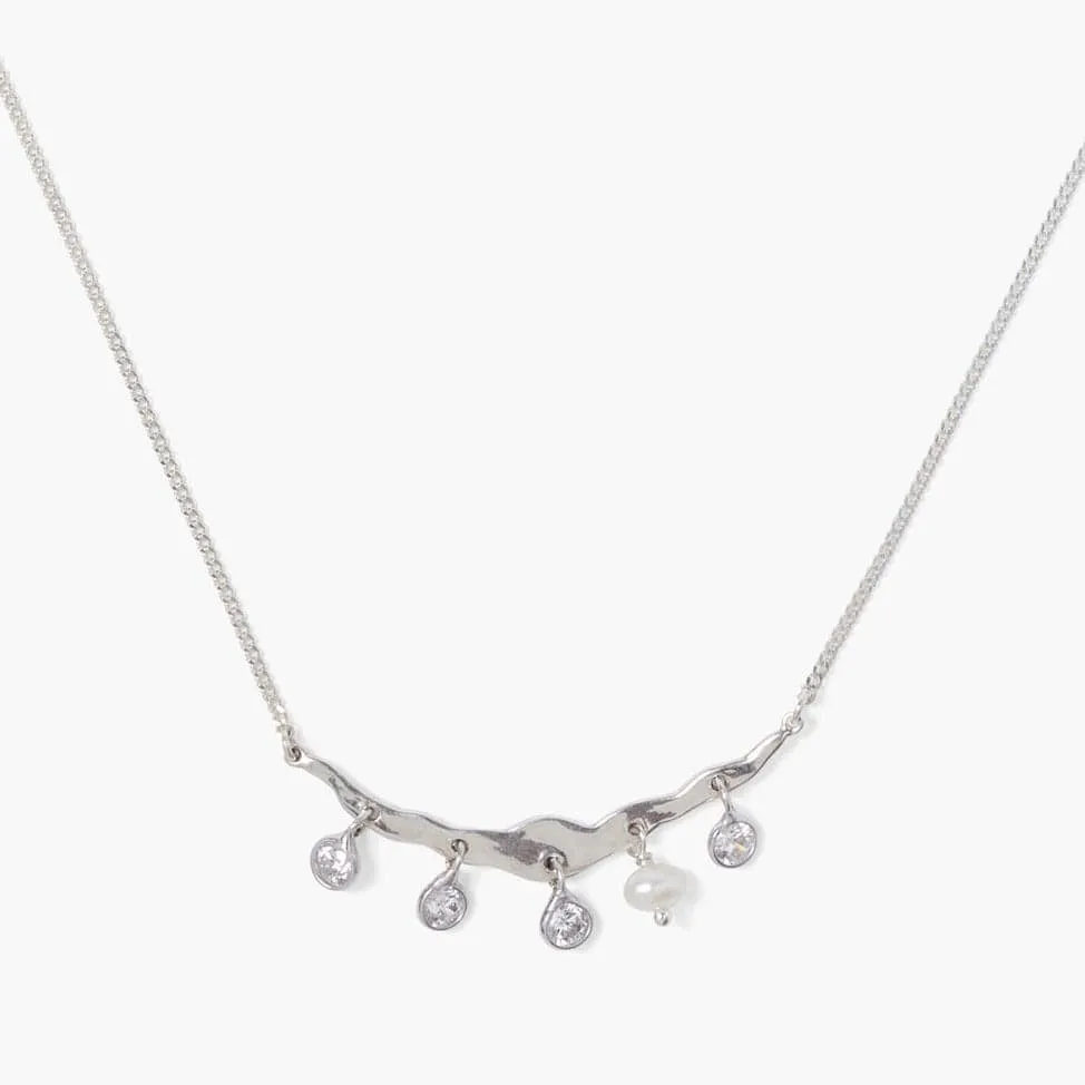 Silver Crystal Crescent Necklace