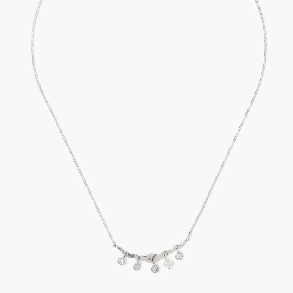 Silver Crystal Crescent Necklace