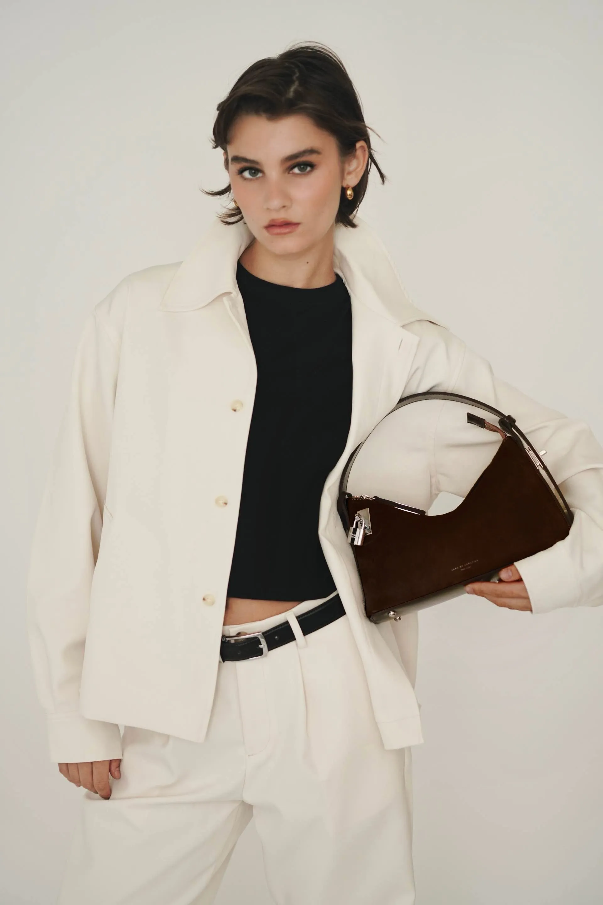 Silver Espresso Suede Hobo Bag