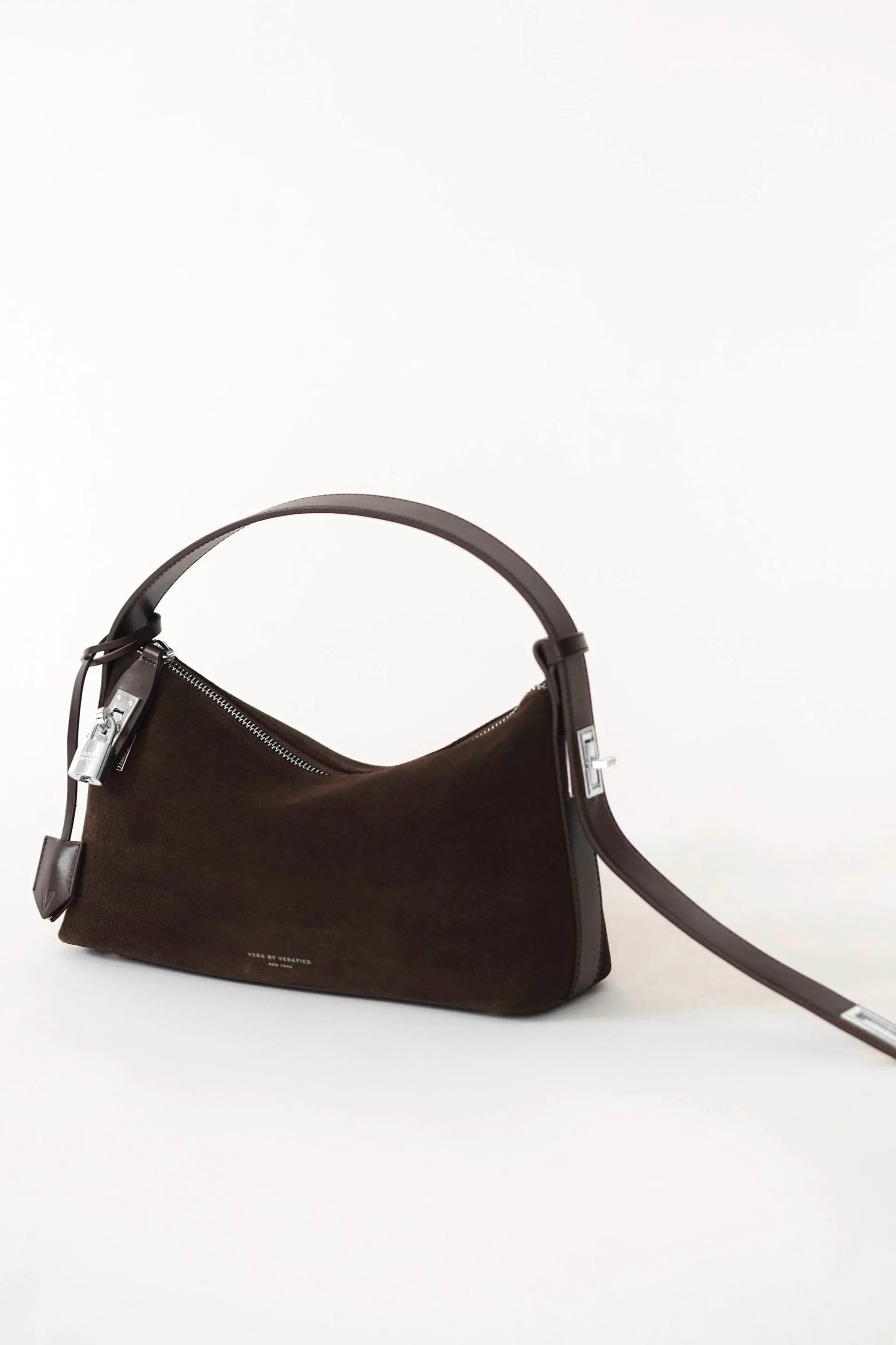 Silver Espresso Suede Hobo Bag