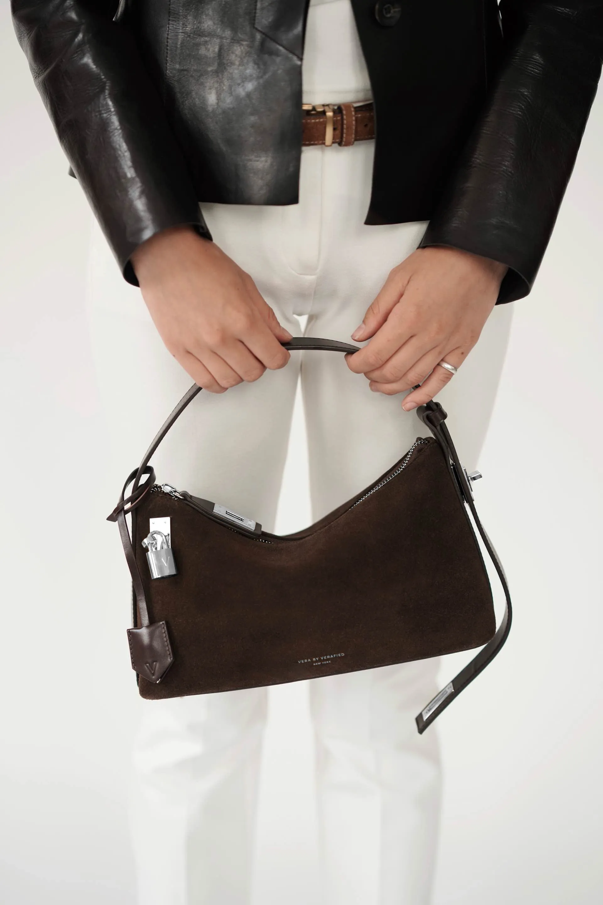 Silver Espresso Suede Hobo Bag