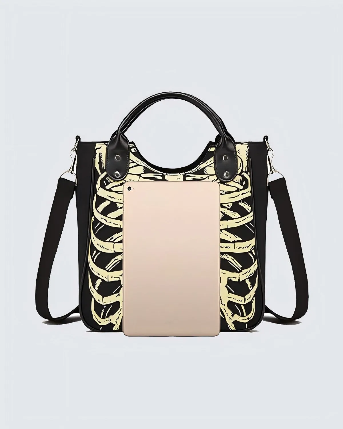 Skeletal Print Tote Bag with Adjustable Strap