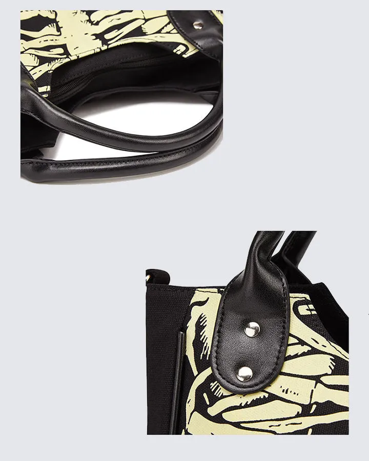Skeletal Print Tote Bag with Adjustable Strap