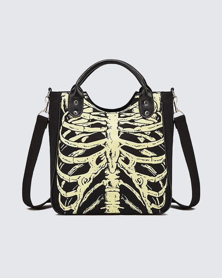 Skeletal Print Tote Bag with Adjustable Strap