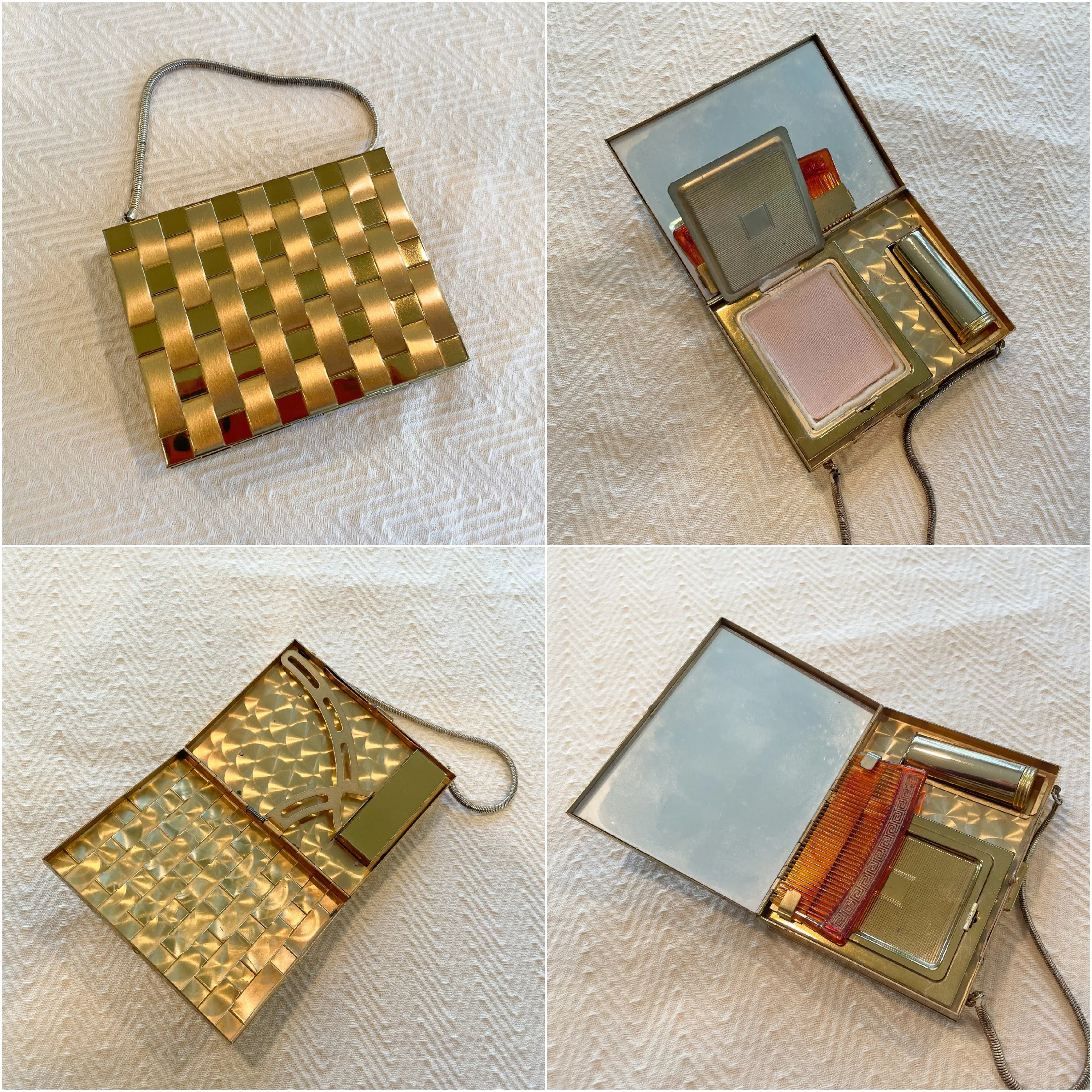 SOLD Vintage 50s Compact Purse, MCM Mirror Powder Lipstick Comb/Cigarette Holder