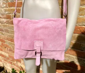 Suede bag in light PURPLE - PINK. Genuine leather shoulder / messenger bag. Mauve suede purse. Lilac suede crossbody. Flap   zipper