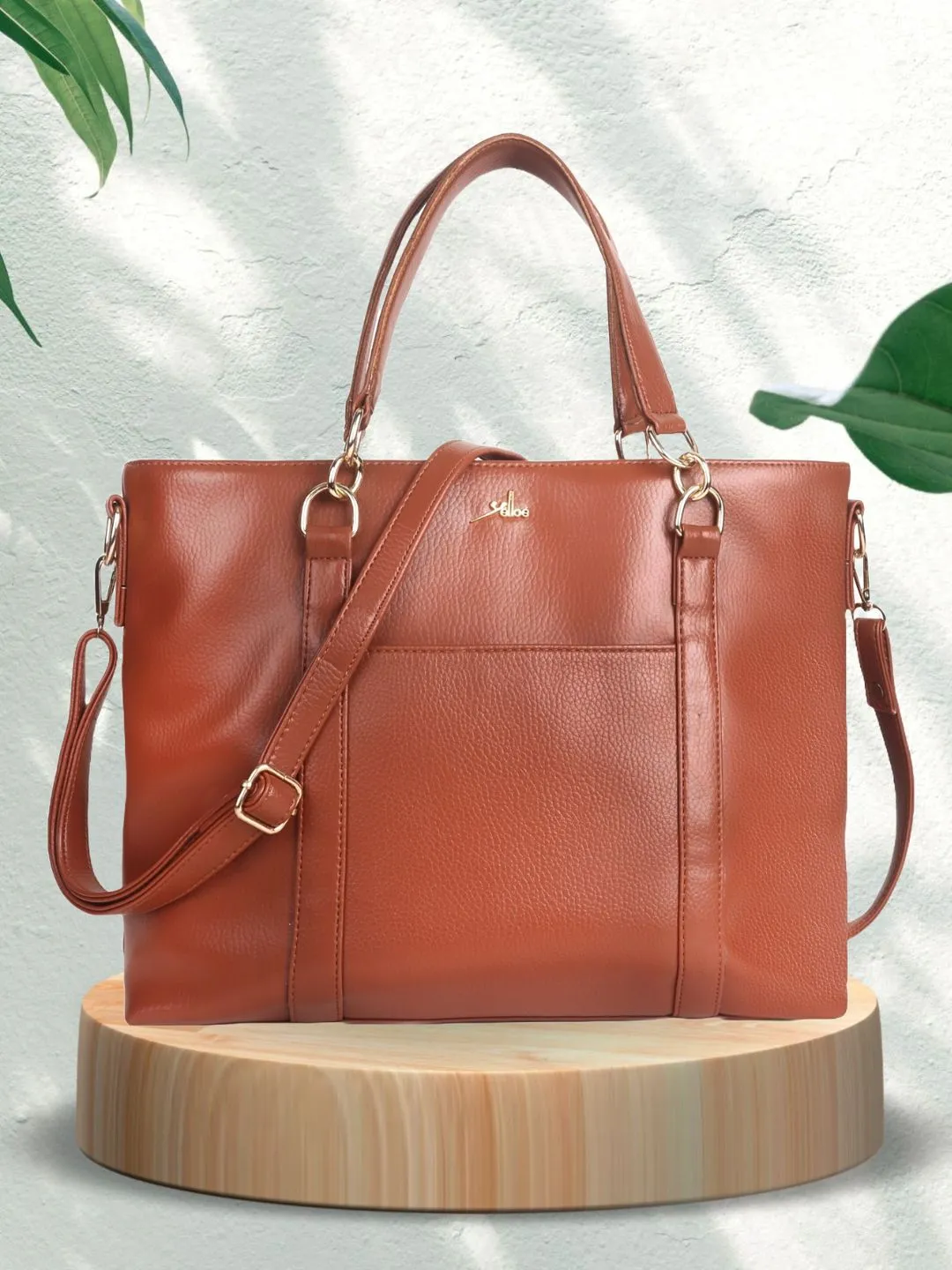 Tan Synthetic Leather Shoulder Bag for Women