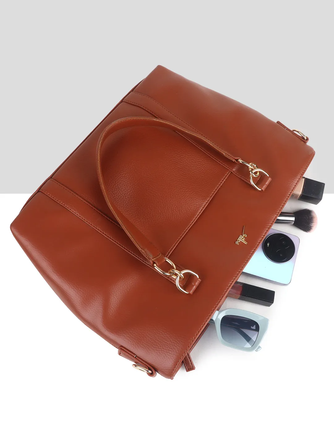 Tan Synthetic Leather Shoulder Bag for Women