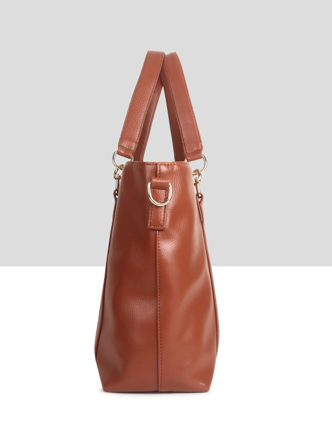Tan Synthetic Leather Shoulder Bag for Women