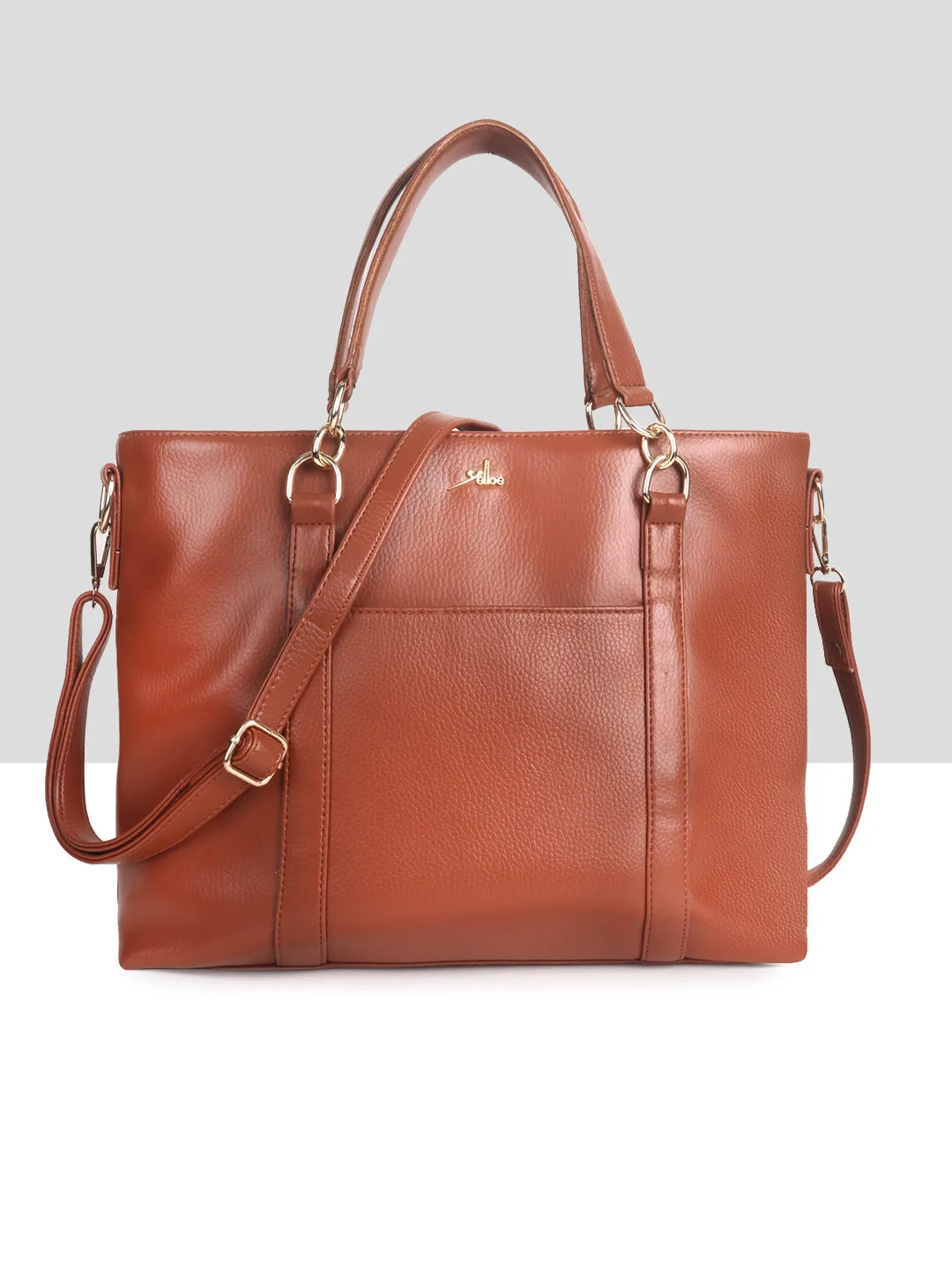 Tan Synthetic Leather Shoulder Bag for Women