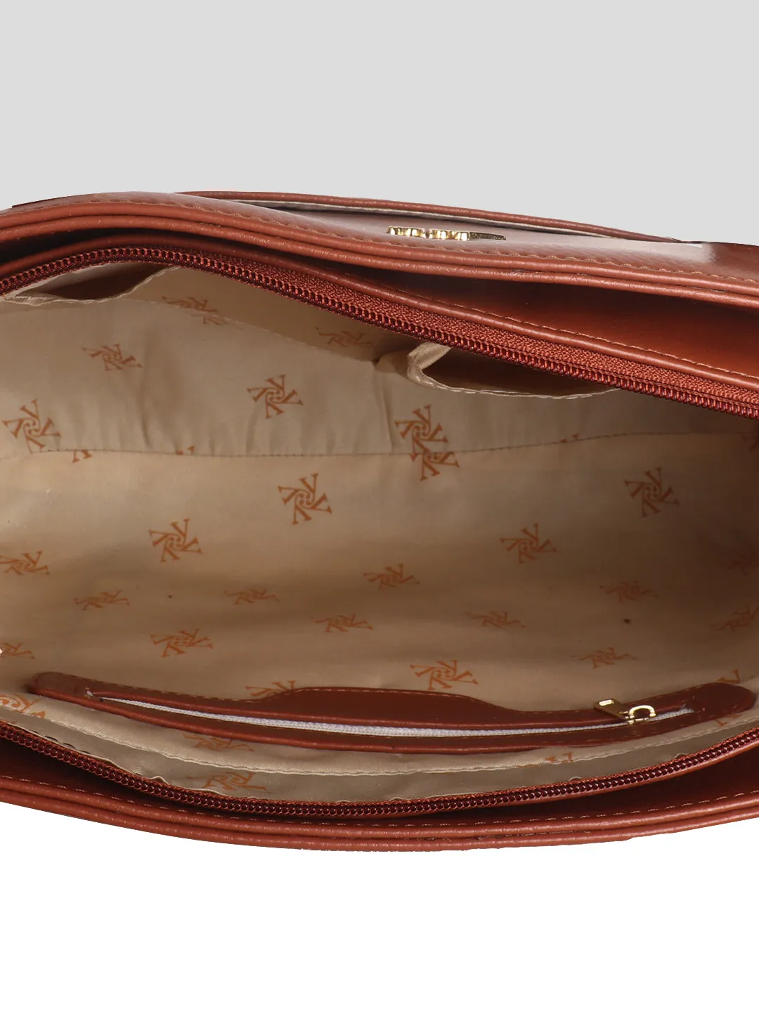 Tan Synthetic Leather Shoulder Bag for Women