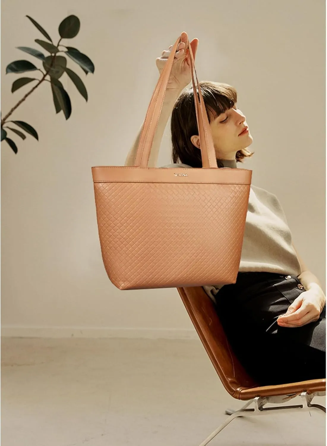 Telena Leather Tote Bag for Women Waterproof Woven Womens Tote Purse and Handbags for Work Travel Shopping
