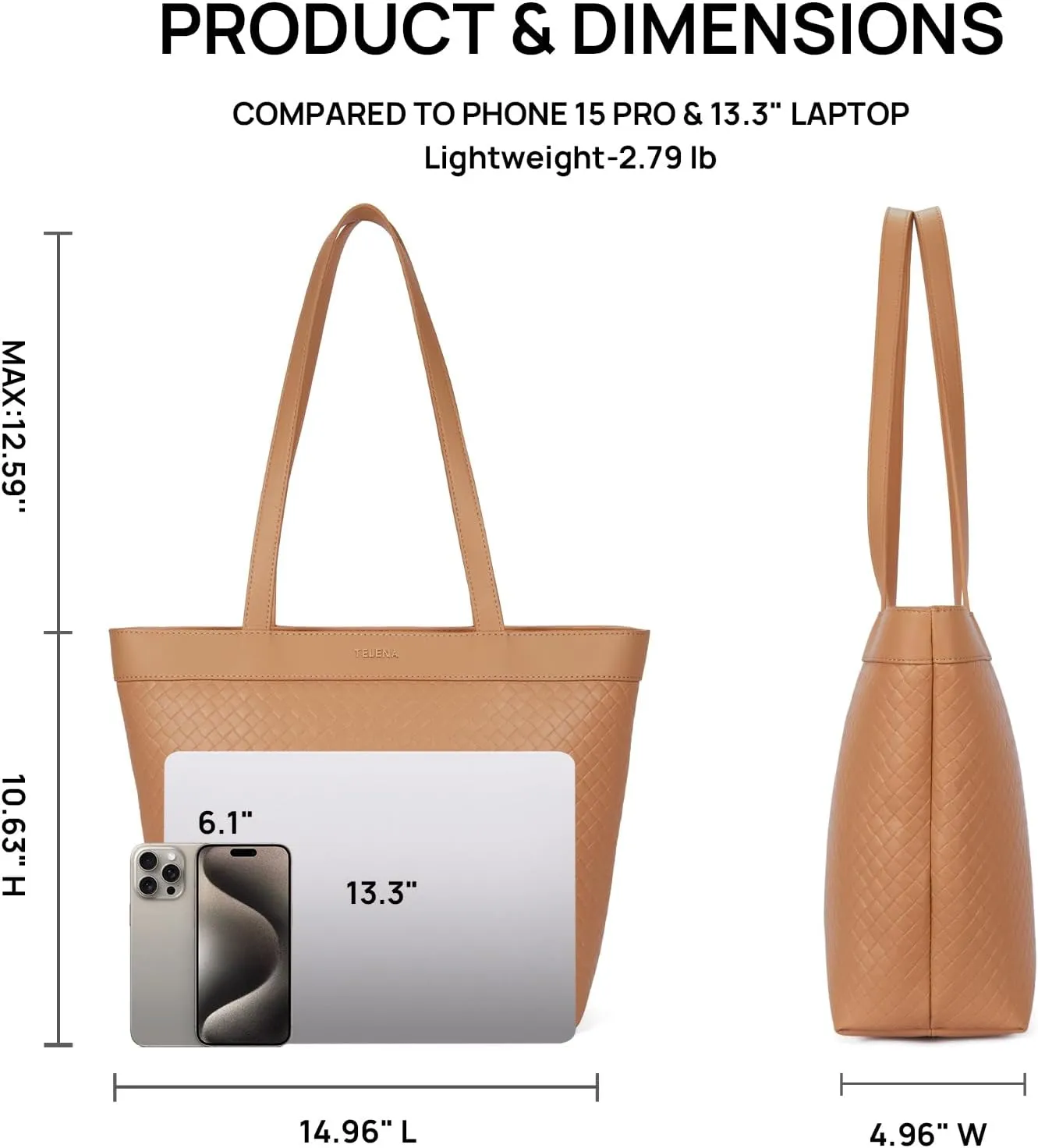 Telena Leather Tote Bag for Women Waterproof Woven Womens Tote Purse and Handbags for Work Travel Shopping