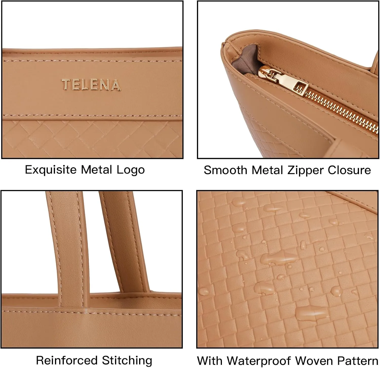 Telena Leather Tote Bag for Women Waterproof Woven Womens Tote Purse and Handbags for Work Travel Shopping