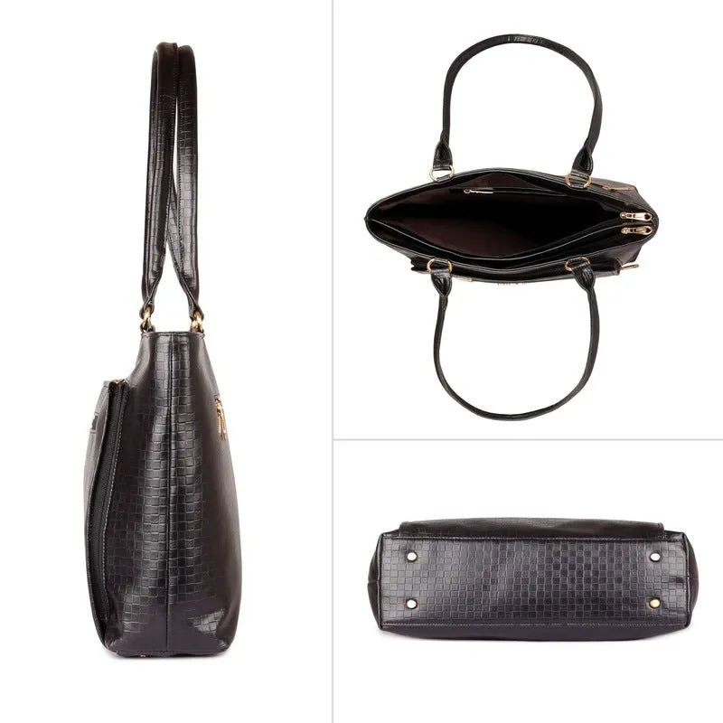 THE CLOWNFISH Felicia Series Checks Faux Leather Handbag | 2 Compartments | Jet Black