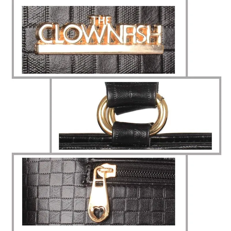 THE CLOWNFISH Felicia Series Checks Faux Leather Handbag | 2 Compartments | Jet Black