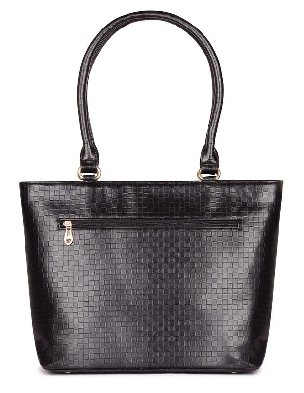 THE CLOWNFISH Felicia Series Checks Faux Leather Handbag | 2 Compartments | Jet Black