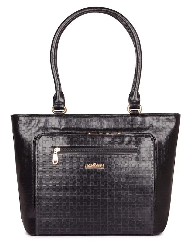 THE CLOWNFISH Felicia Series Checks Faux Leather Handbag | 2 Compartments | Jet Black