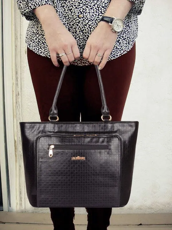 THE CLOWNFISH Felicia Series Checks Faux Leather Handbag | 2 Compartments | Jet Black
