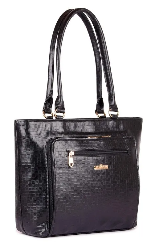 THE CLOWNFISH Felicia Series Checks Faux Leather Handbag | 2 Compartments | Jet Black