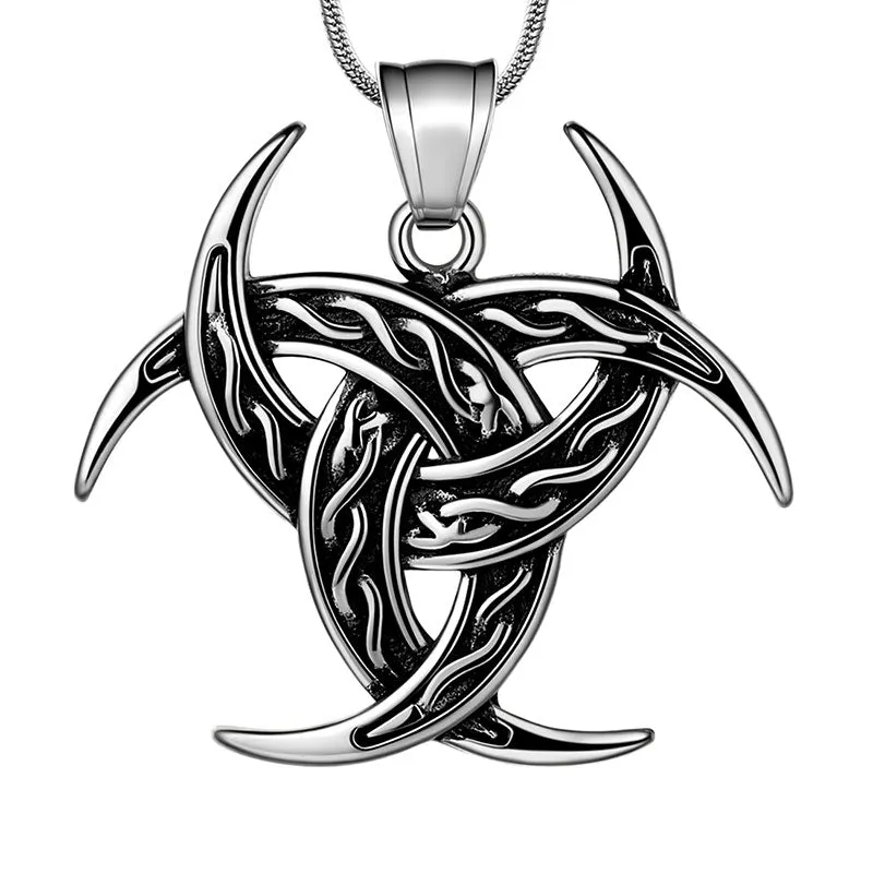 Tokyo Mart Men Celtic Knot Necklace Viking Pendant Jewelry Triple Odin Horn Crescent Moon