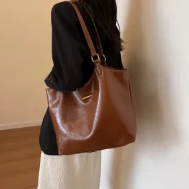 VAIGE Large Capacity Vintage Solid Color Leather Tote Bag with Zipper Closure and Cell Phone Pocket