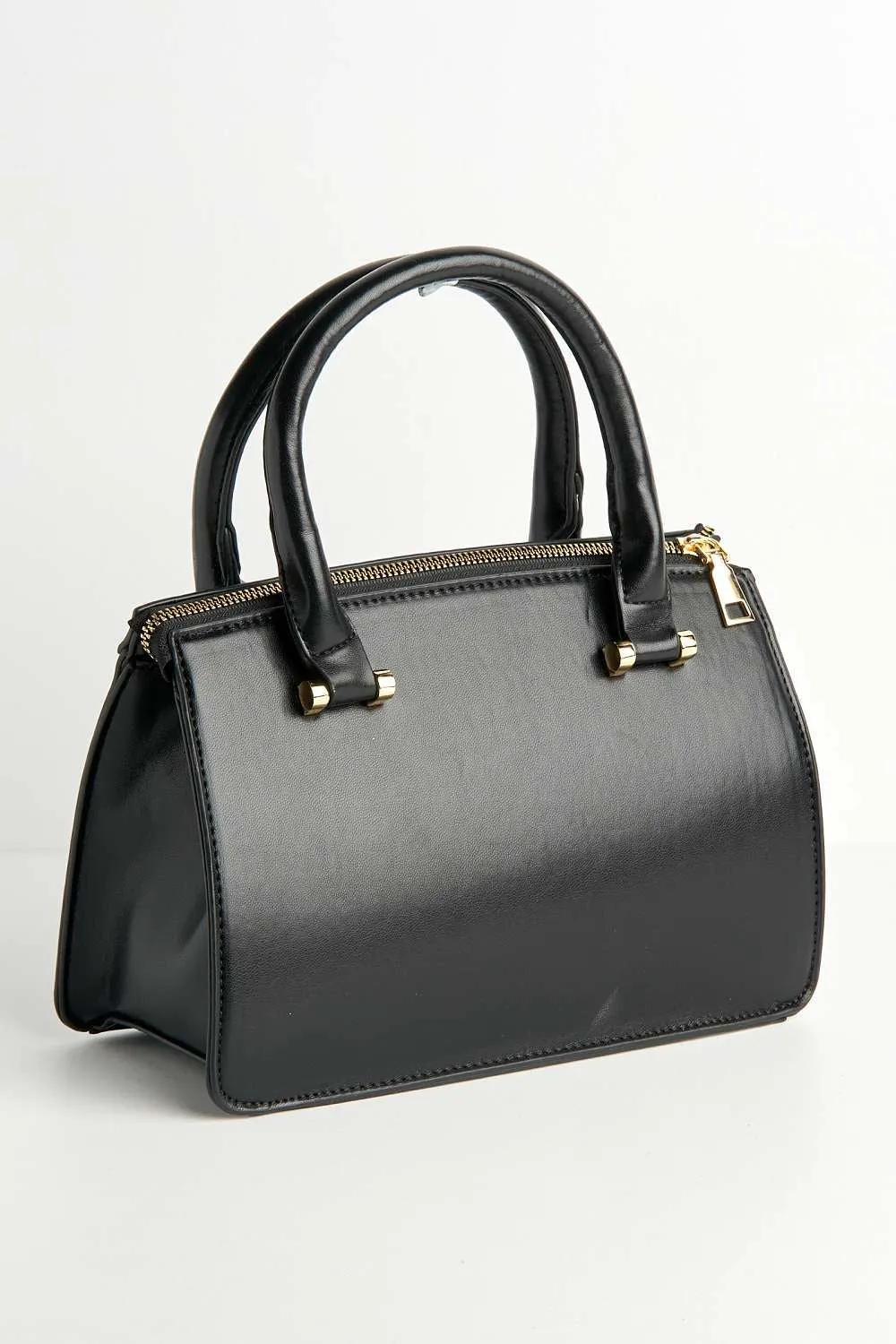 Varia Stud Detail Quilted Top Handle Mini Bag in Black