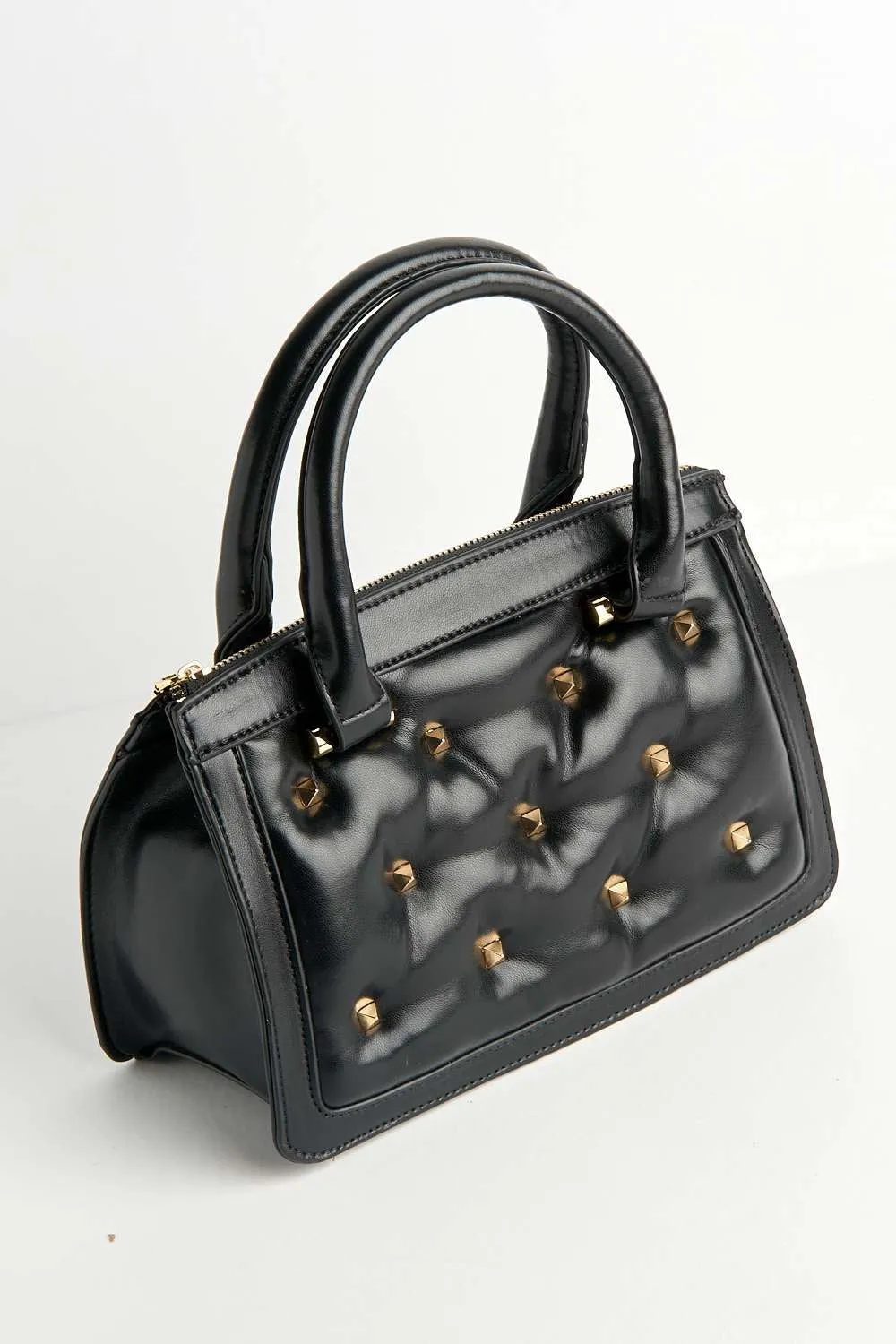 Varia Stud Detail Quilted Top Handle Mini Bag in Black