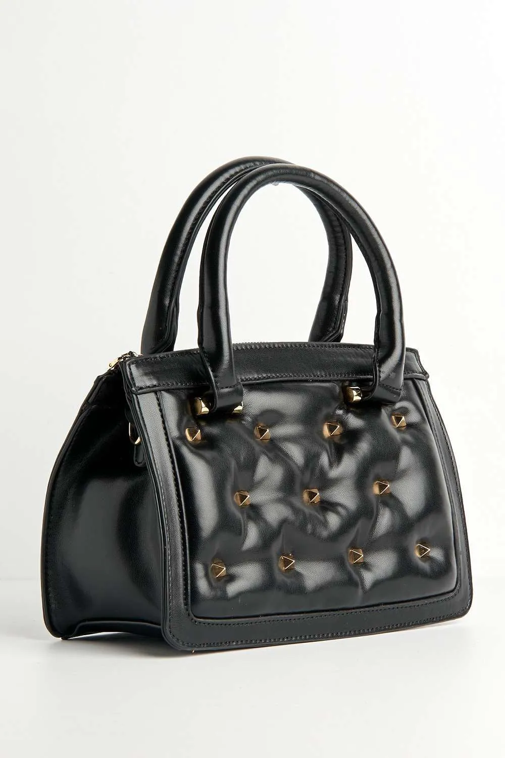 Varia Stud Detail Quilted Top Handle Mini Bag in Black