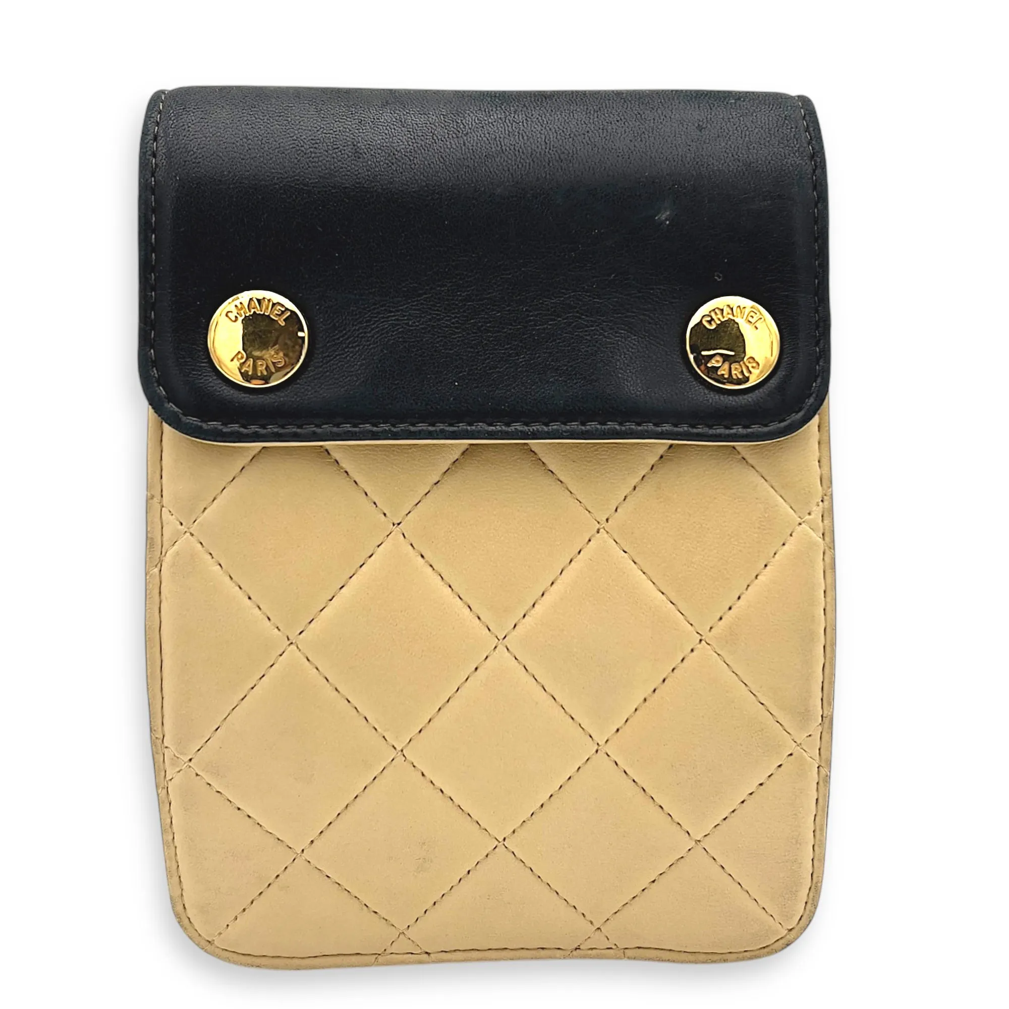 Vintage Quilted Beige Crossbody Bag in Calfskin, Gold hardware