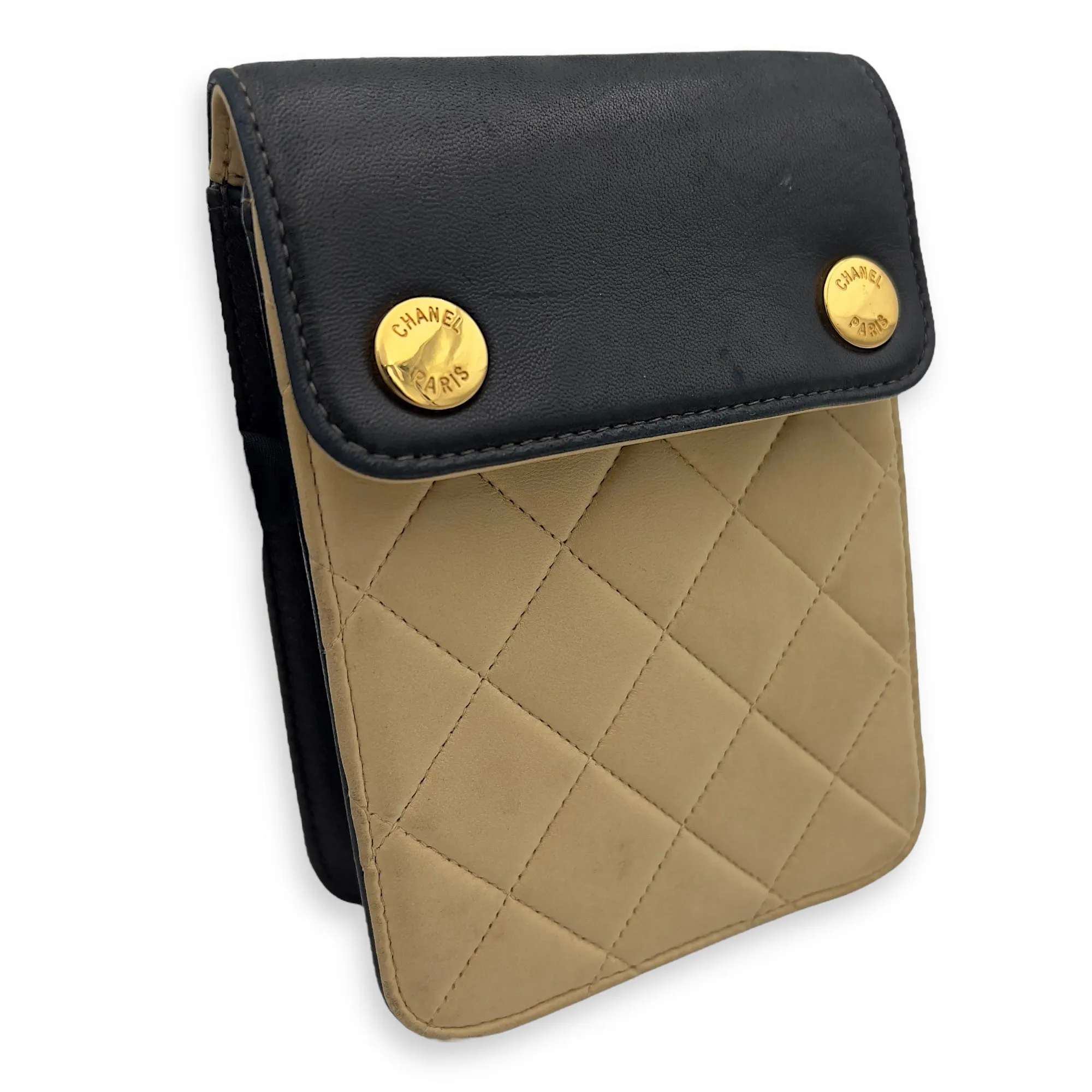 Vintage Quilted Beige Crossbody Bag in Calfskin, Gold hardware