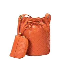 Weave PU Leather Bucket Crossbody Bag