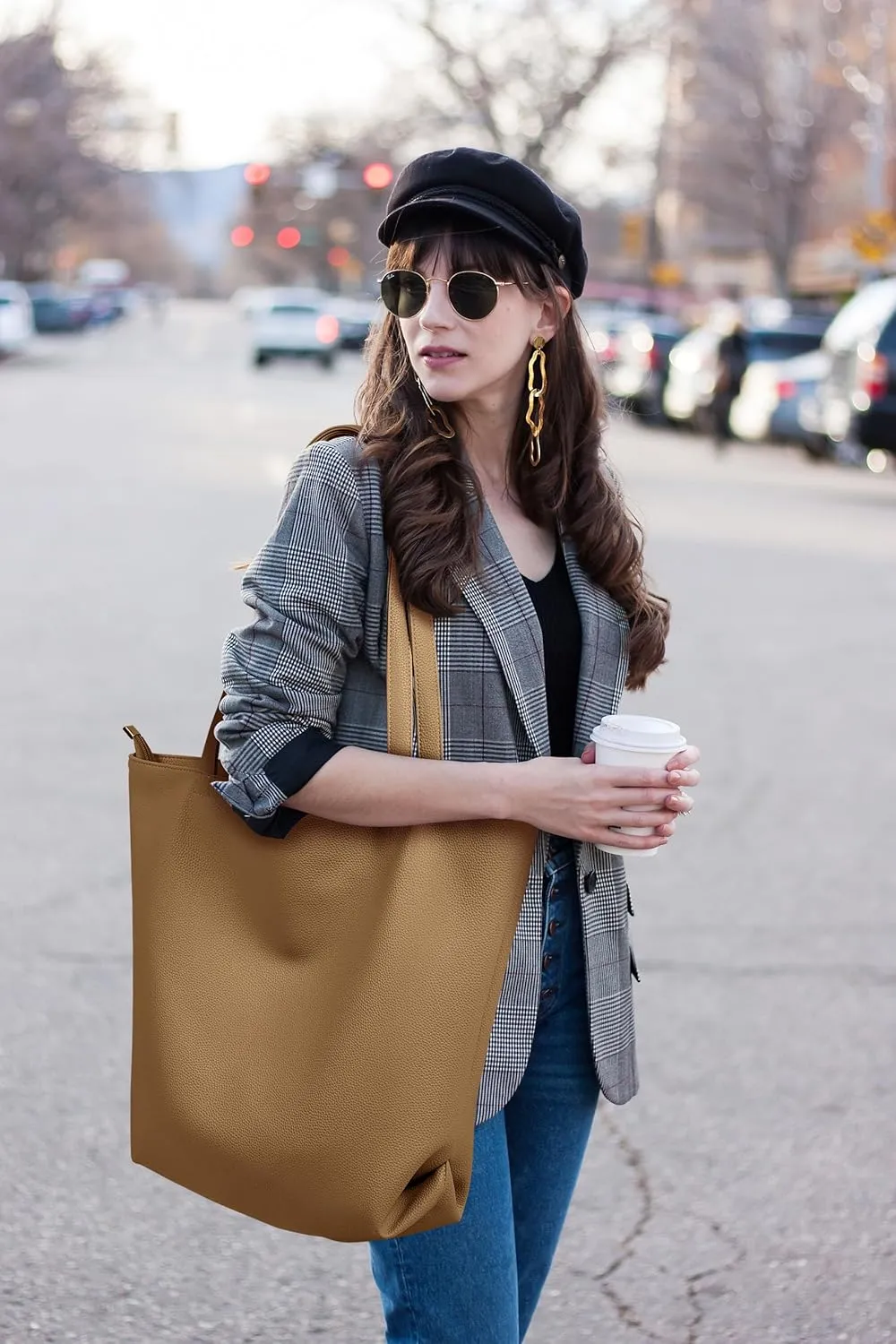 WLLWOO WLLWOO Soft PU Leather Tote Bag for Women Large Casual Hobo Handbags with Zipper Shoulder Work Bag Travel Purse