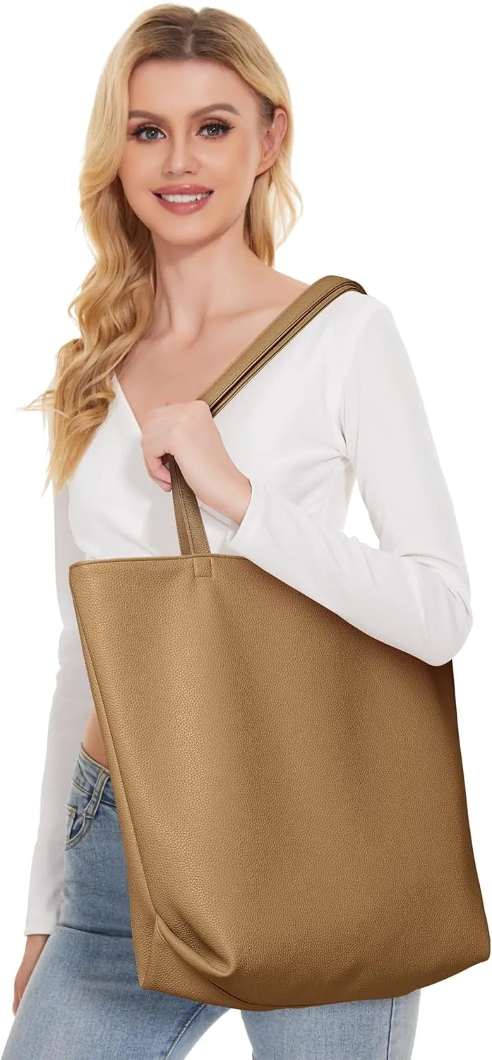 WLLWOO WLLWOO Soft PU Leather Tote Bag for Women Large Casual Hobo Handbags with Zipper Shoulder Work Bag Travel Purse