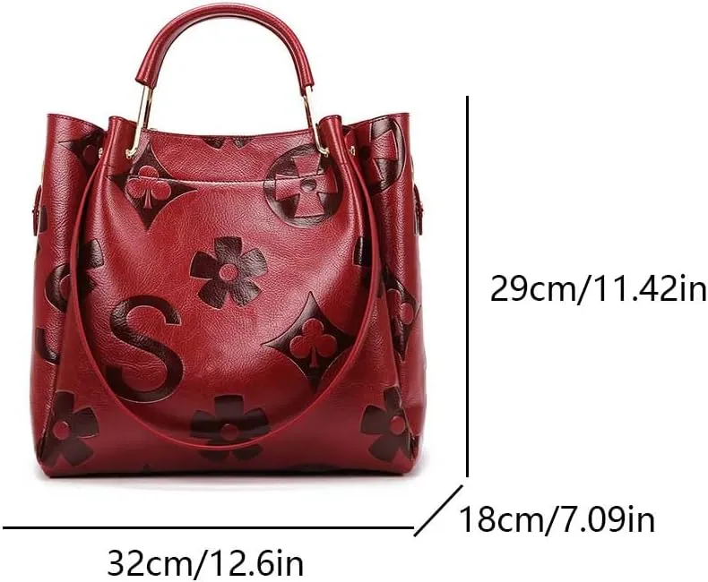 Women's Top Handle Handbags Leather Tote Bag for Women Trendy Bucket Bag Floral Embossed Shoulder Satchel Purses
