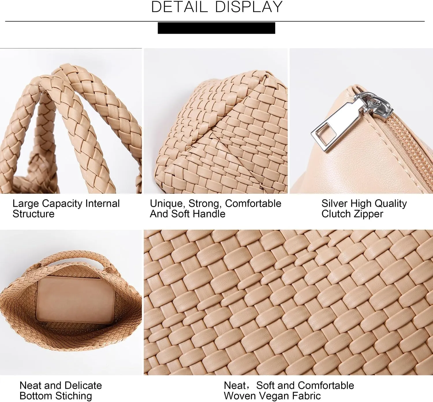 Woven Bag for Women, Vegan Leather Tote Bag Large Summer Beach Travel Handbag and Purse Retro Handmade Shoulder Bag