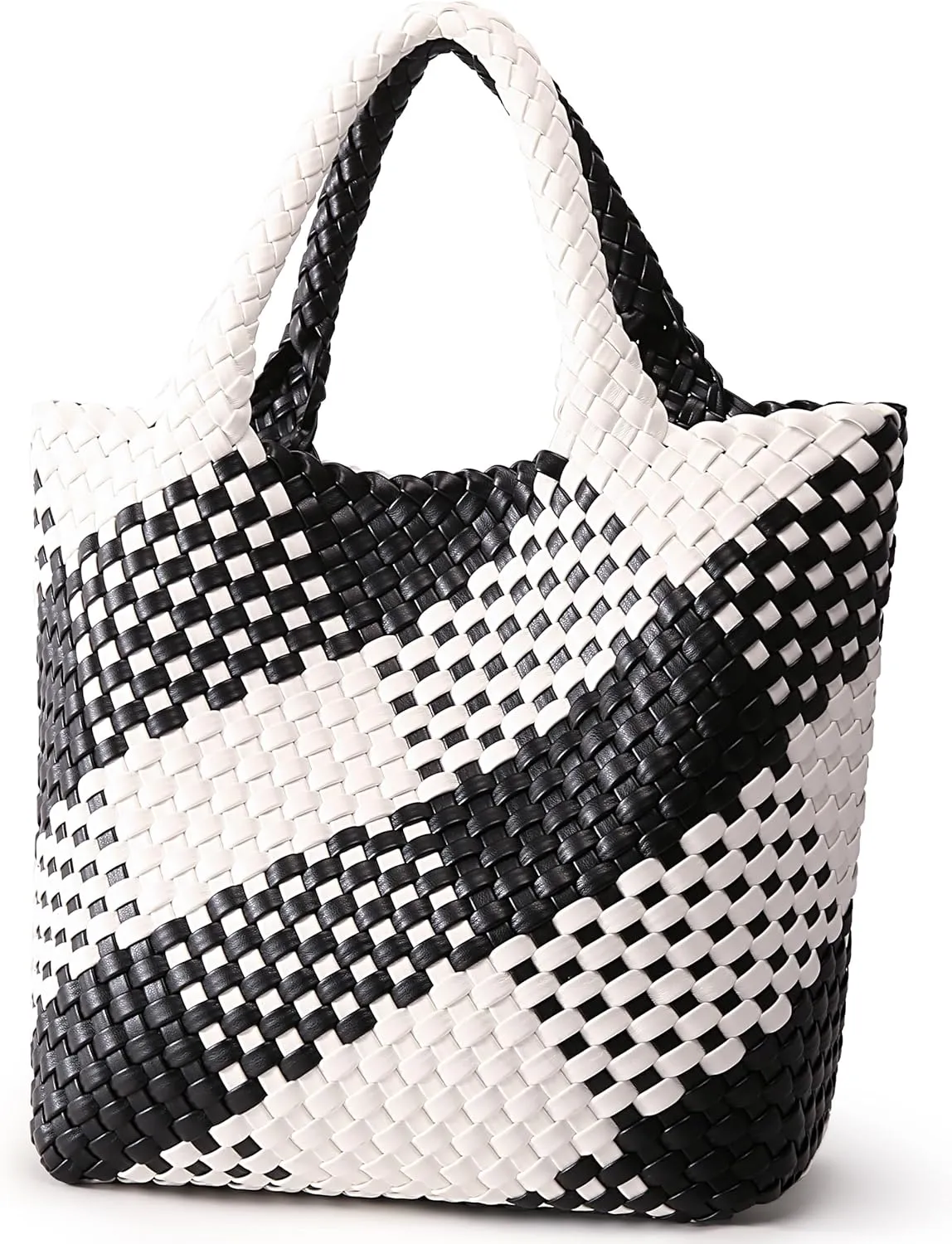 Woven Bag for Women, Vegan Leather Tote Bag Large Summer Beach Travel Handbag and Purse Retro Handmade Shoulder Bag