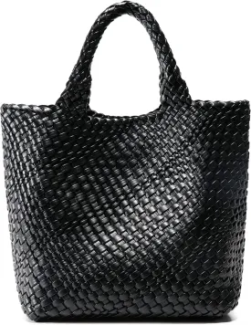 Woven Bag for Women, Vegan Leather Tote Bag Large Summer Beach Travel Handbag and Purse Retro Handmade Shoulder Bag